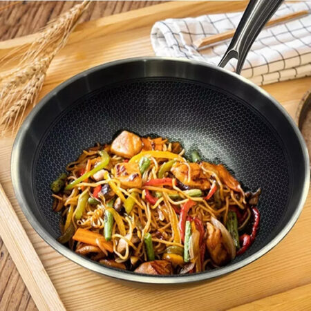 Wok 30 Cm Hudson Acero Inoxidable Profesional Induccion Color Plateado